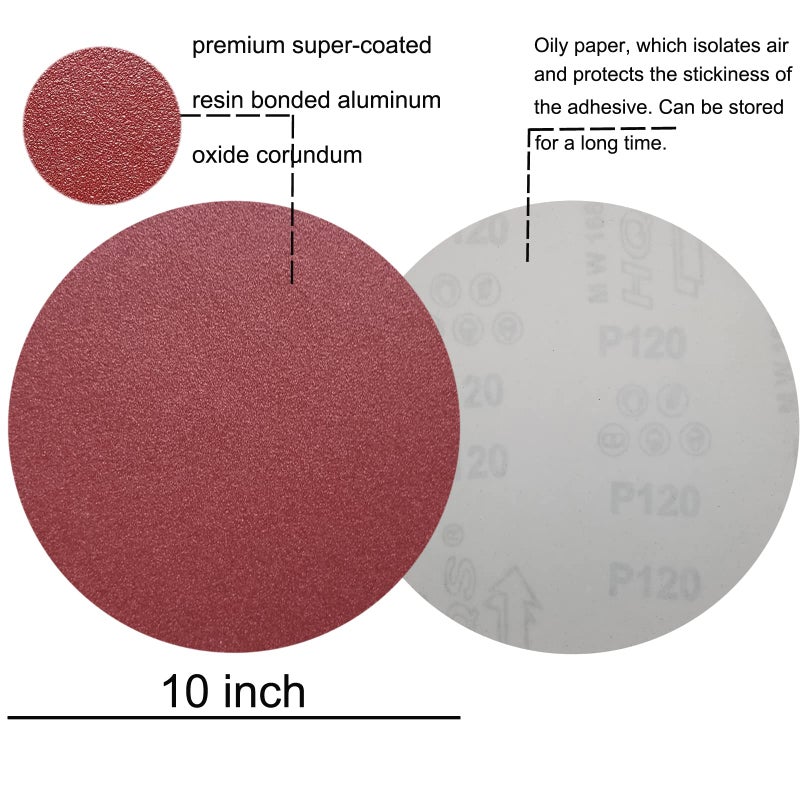 SACKORANGE 18 PCS 10 Inch PSA Sanding Discs Set - 80, 100, 120, 180, 240 400 Grit Sander Discs -10" Aluminum Oxide Sandpaper Discs with PSA Self Adhesive for Drywall, Floor, Woodworking, Auto Power Sander - Image 3